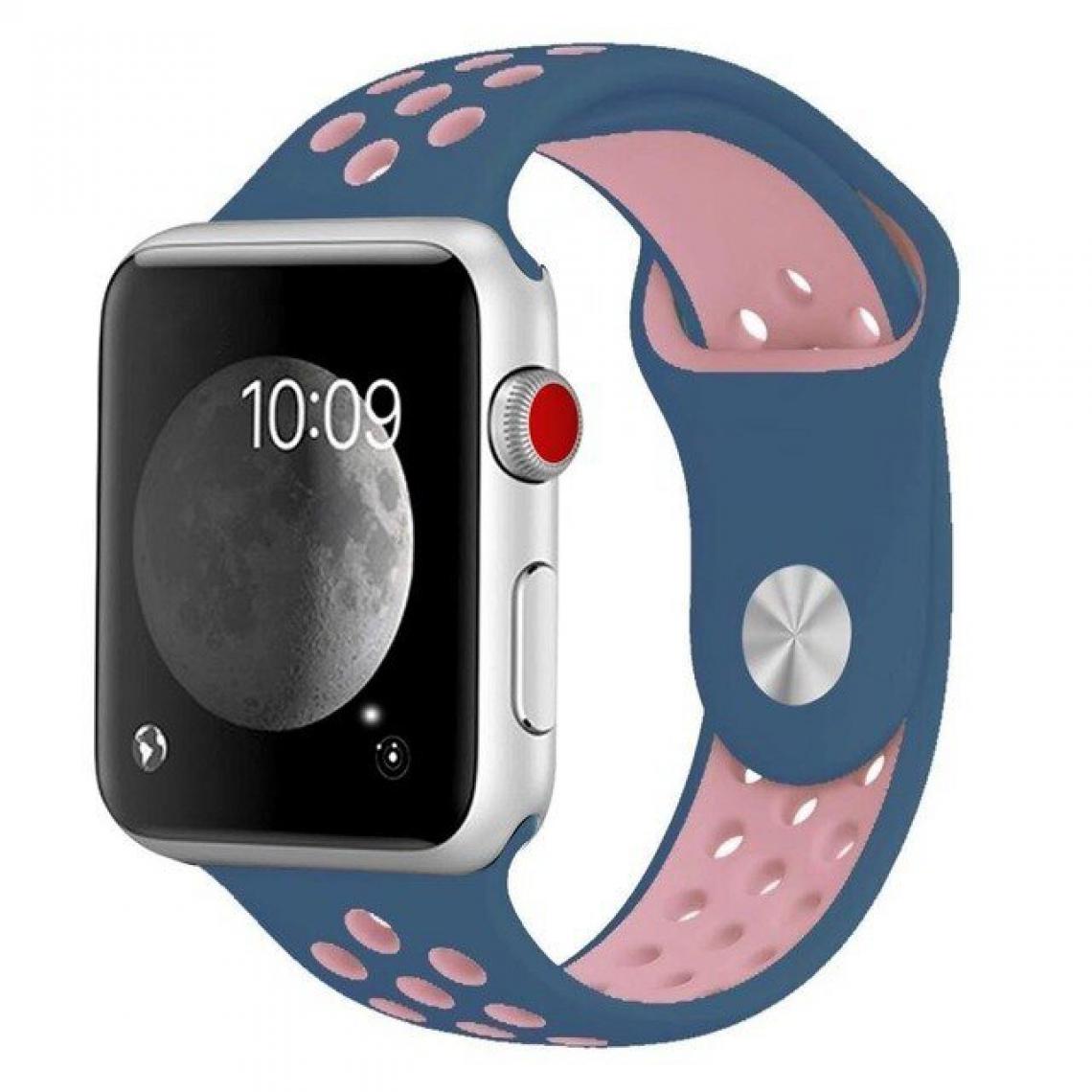 Phonecare - Bracelet Bicolore pour Apple Watch Series 7 - 45mm - Bleu foncé / rose - Autres accessoires smartphone