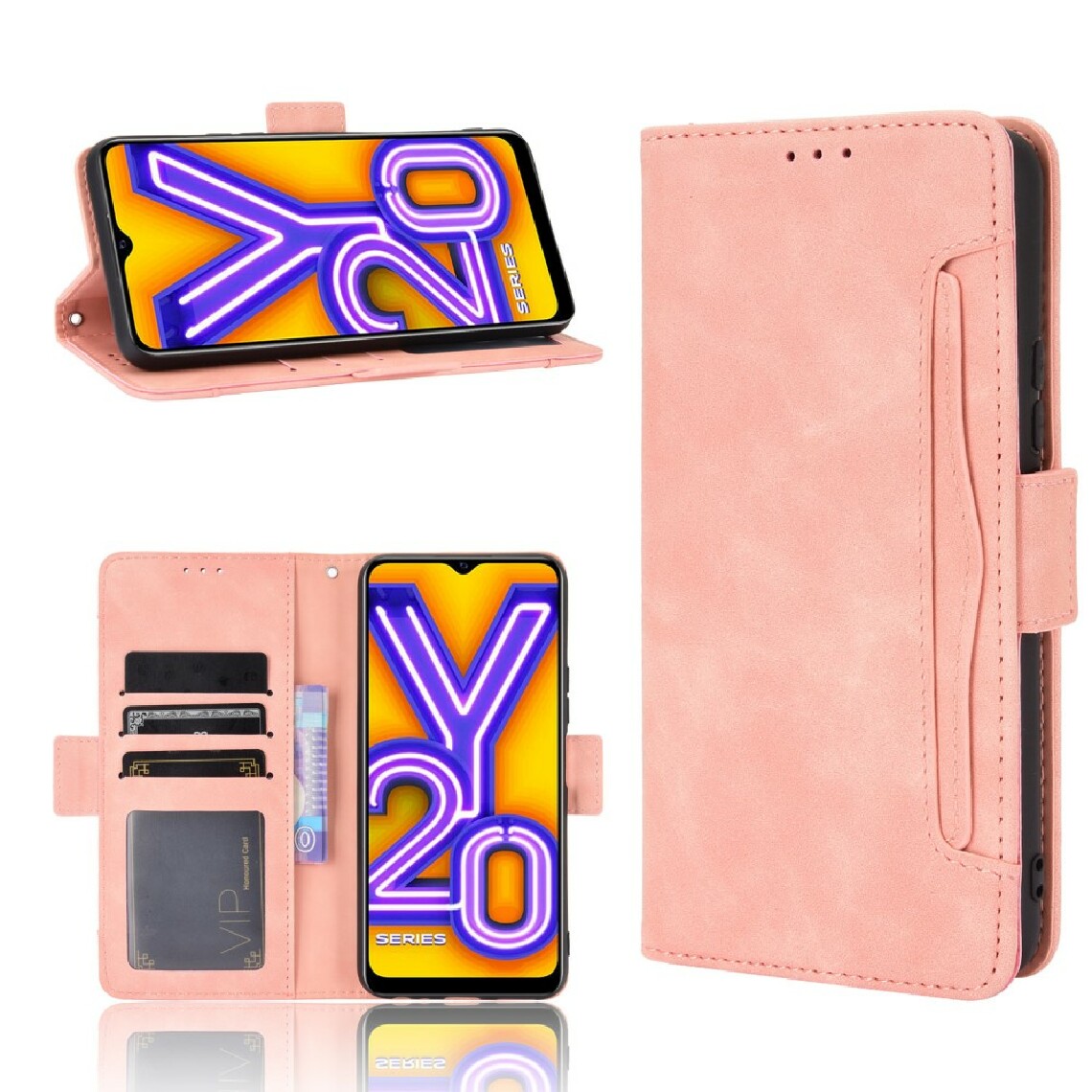 Other - Etui en PU avec plusieurs porte-cartes rose pour votre Wiko View5/View5 Plus - Coque, étui smartphone