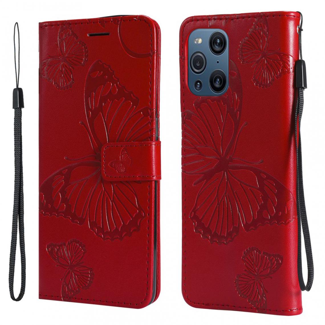 Other - Etui en PU Motif de papillons avec support rouge pour votre Oppo Find X3 Pro/Find X3 - Coque, étui smartphone