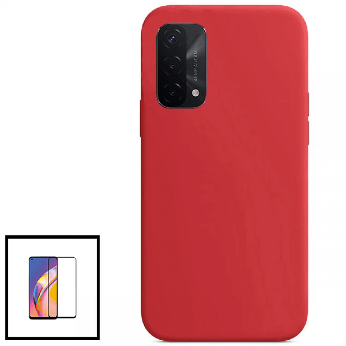 Phonecare - Kit Film de Verre Trempé 5D à Couverture Complète + Coque en Silicone Liquide Oppo A93 5G - rouge - Coque, étui smartphone