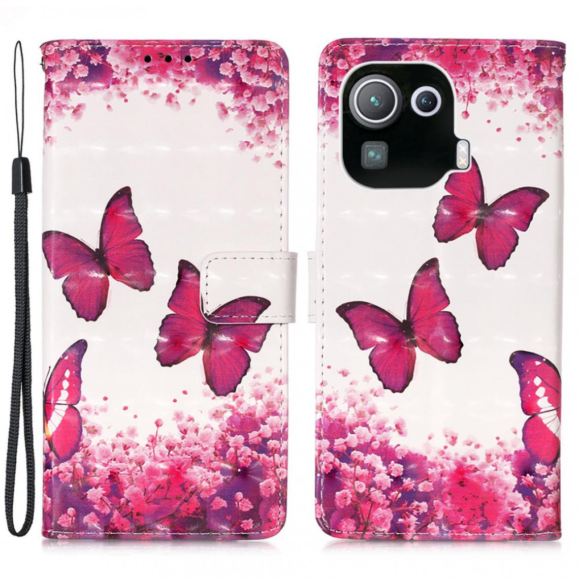 Other - Etui en PU Décor de tache lumineuse à motifs papillon et fleurs pour votre Xiaomi Mi 11 Pro - Coque, étui smartphone
