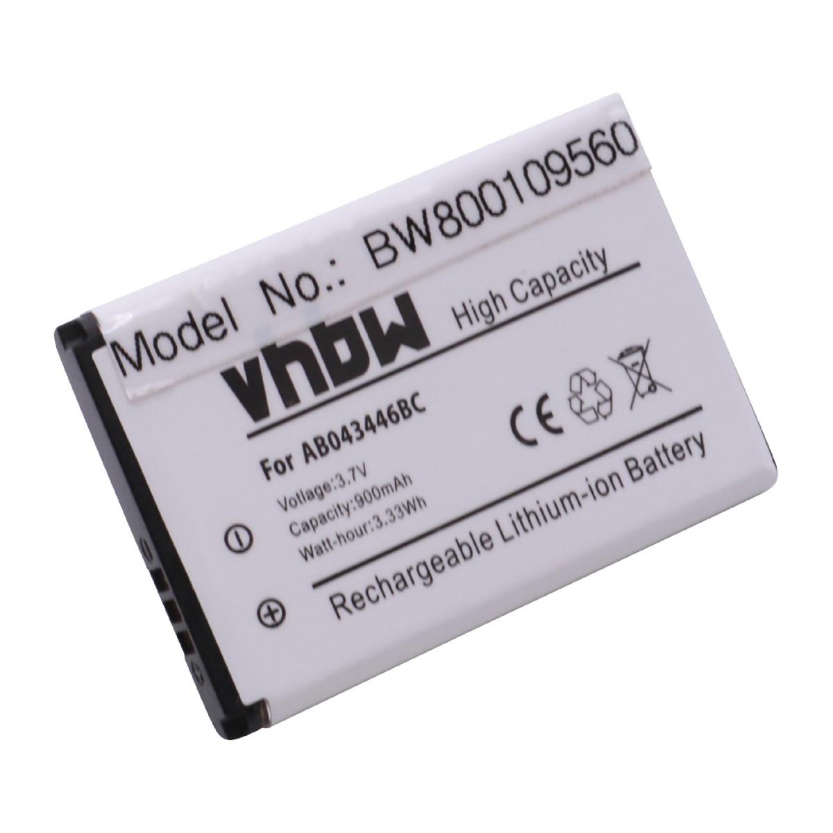 Vhbw - vhbw Li-Ion batterie 900mAh (3.7V) pour Smartphone Samsung GT-E1360, GT-E1360C, GT-E2100, GT-E2100C comme AB043446B, AB043446L, BST3108BC. - Batterie téléphone