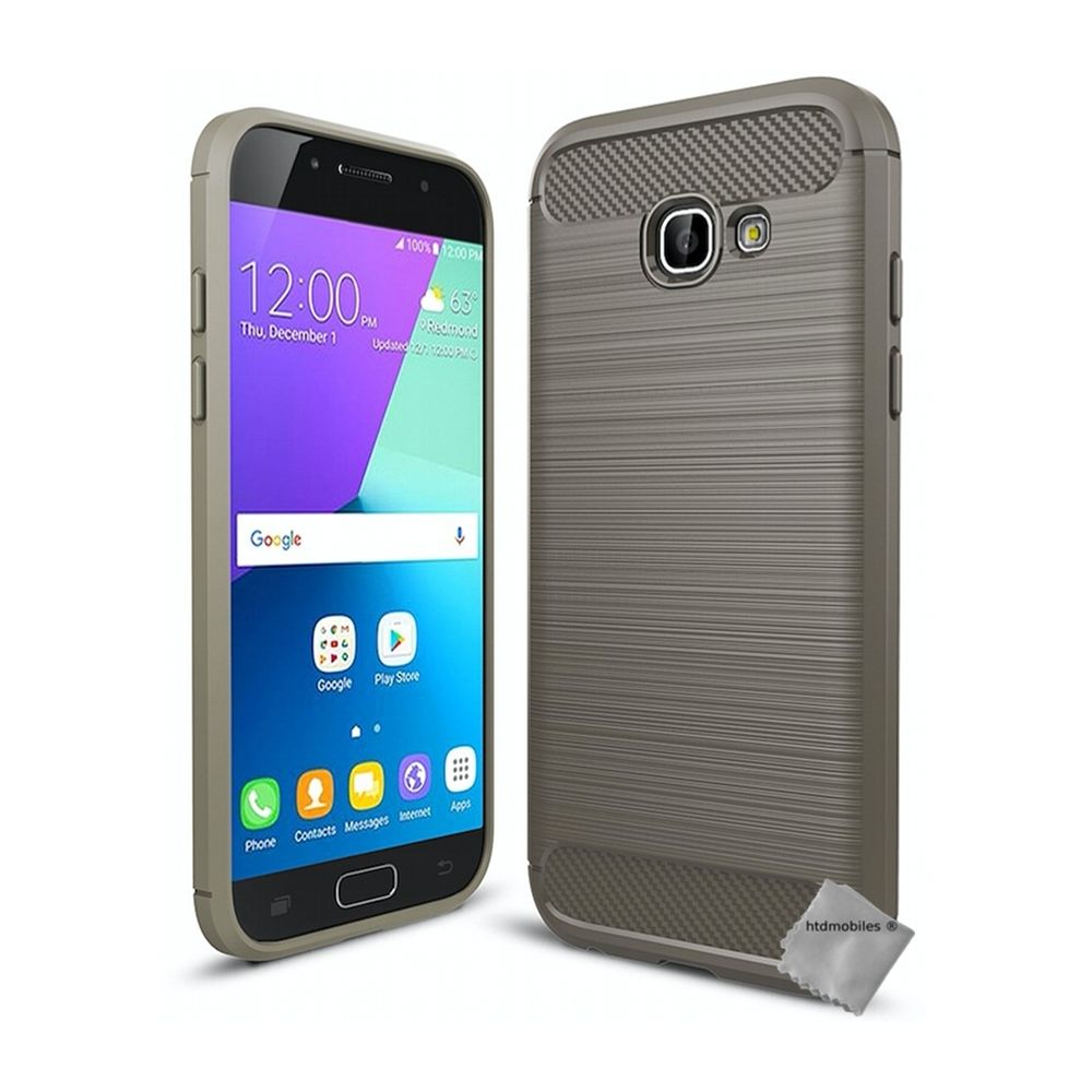 Htdmobiles - Housse etui coque silicone gel carbone pour Samsung Galaxy A3 (2017) + verre trempe - GRIS - Autres accessoires smartphone