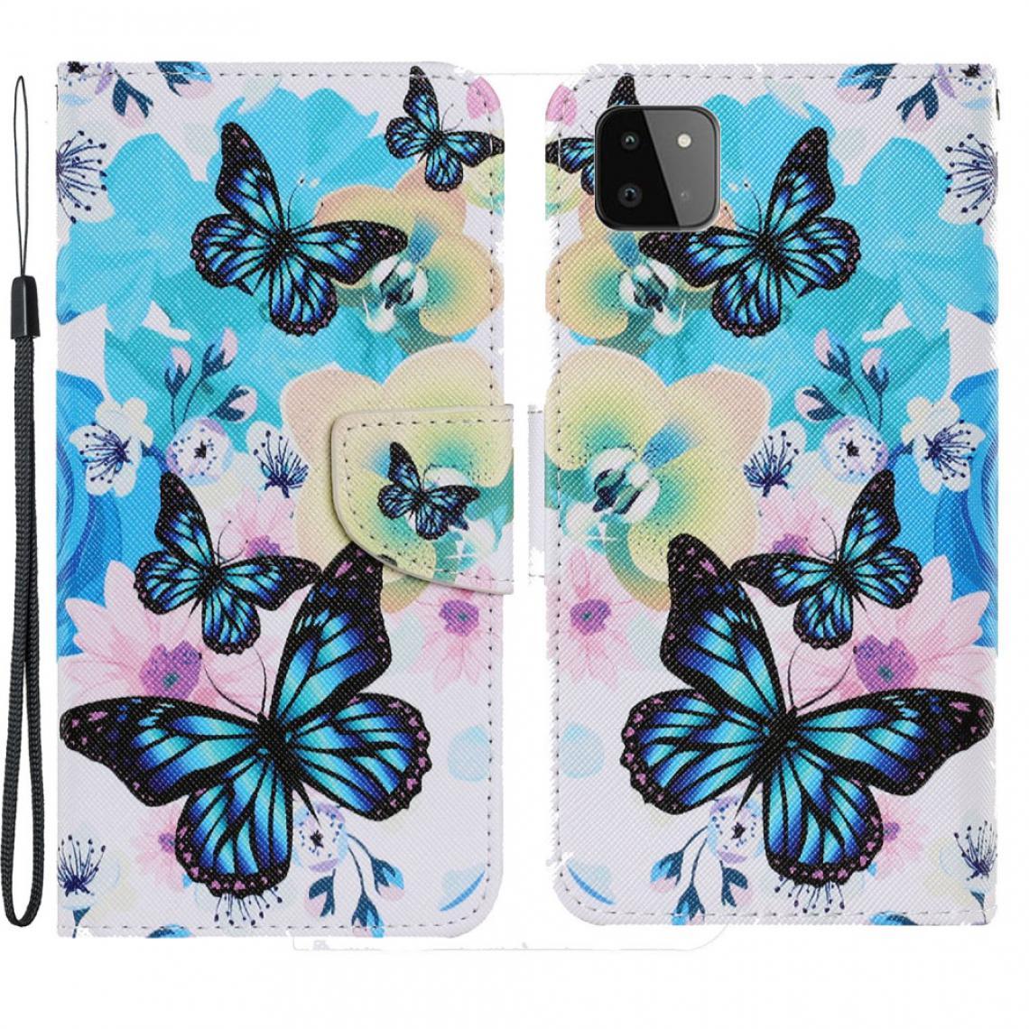 Other - Etui en PU Impression de motifs avec support papillon bleu et fleur pour votre Samsung Galaxy A22 5G (EU Version) - Coque, étui smartphone