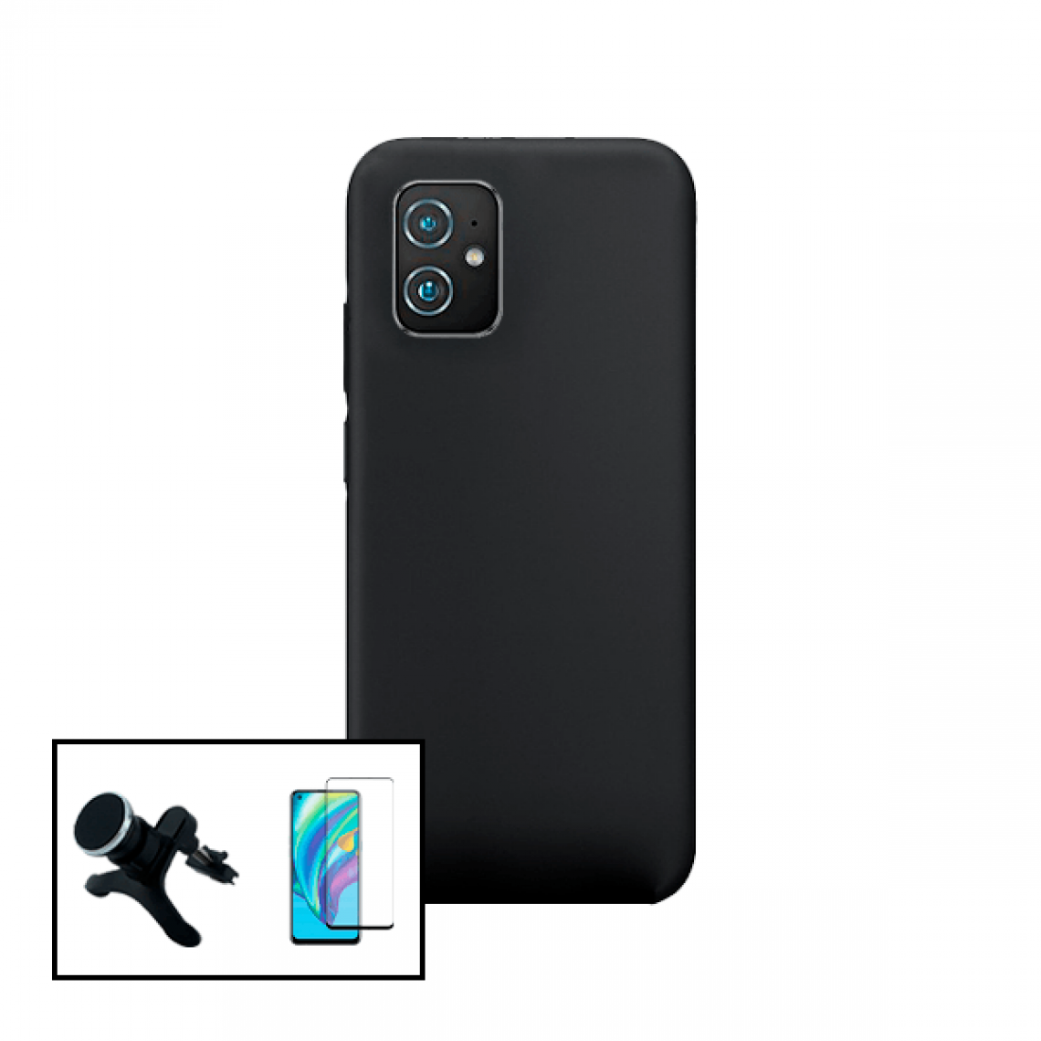 Phonecare - Kit de Film de Verre Trempé 5D à Couverture Complète + Coque en Silicone Liquide + Support Magnétique de Voiture Renforcé pour Asus Zenfone 8 - Coque, étui smartphone