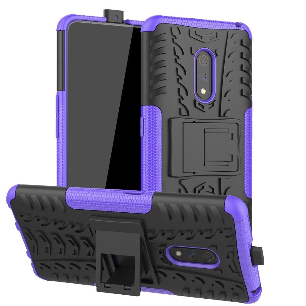Wewoo - Coque Renforcée Pour OPPO Realme X Pneu Texture TPU + PC Étui antichoc avec support Violet - Coque, étui smartphone