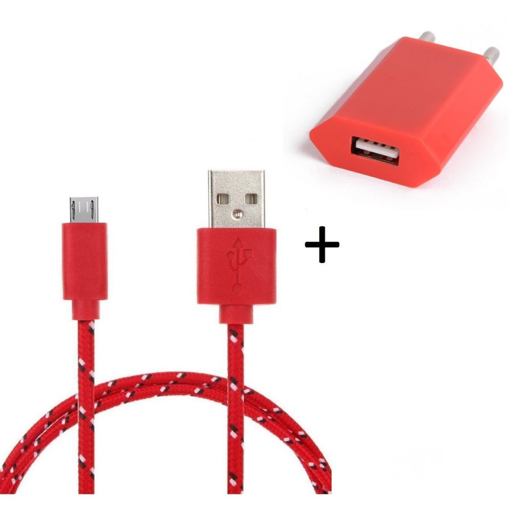 Shot - Pack Chargeur pour WIKO Highway Pure Smartphone Micro-USB (Cable Tresse 3m Chargeur + Prise Secteur USB) Murale Android Universe (ROUGE) - Chargeur secteur téléphone