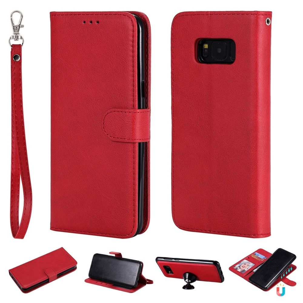 Wewoo - Housse Coque Pour Galaxy S8 + Étui de protection à rabat horizontal de couleur unie avec support et fentes cartes et portefeuille et cadre photo et lanière rouge - Coque, étui smartphone