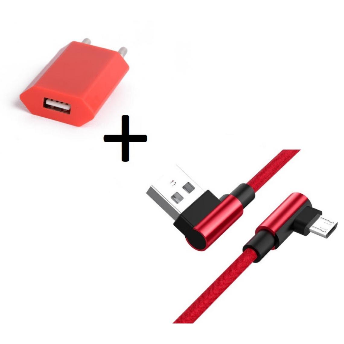 Shot - Pack pour HUAWEI Y6 2019 Smartphone Micro USB (Cable 90 degres Fast Charge + Prise Secteur Couleur) (ROUGE) - Chargeur secteur téléphone