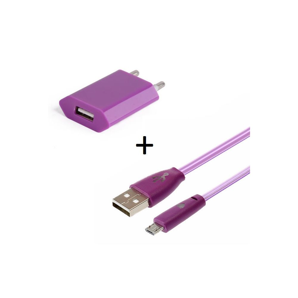 marque generique - Pack Chargeur pour ALCATEL Onetouch POP 4 Smartphone Micro USB (Cable Smiley LED + Prise Secteur USB) Android Connecteur (VIOLET) - Chargeur secteur téléphone