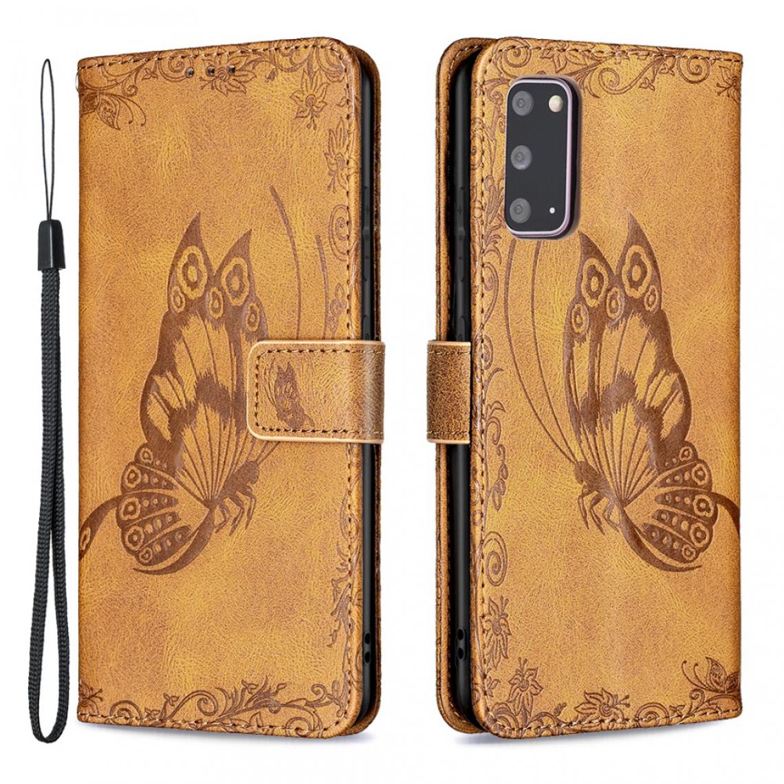 Other - Etui en PU Empreinte Papillon Fleur marron pour votre Samsung Galaxy S20 - Coque, étui smartphone
