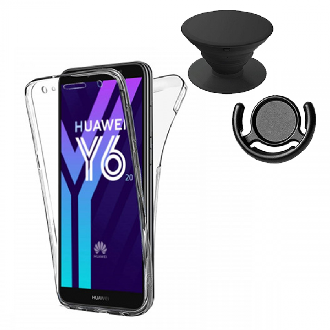 Phonecare - Kit Coque 3x1 360° Impact Protection + 1 PopSocket + 1 Support PopSocket Noir - Impact Protection - Huawei Y6 2018 - Coque, étui smartphone
