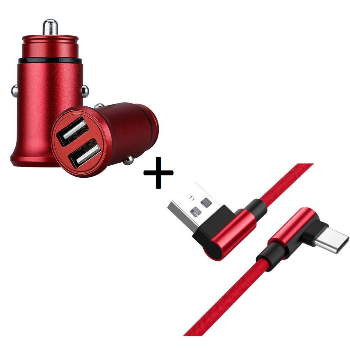 Shot - Pack pour "OPPO Find X2 Lite" Smartphone Type C (Cable 90 Fast Charge + Mini Double Prise Allume Cigare) (ROUGE) - Chargeur secteur téléphone