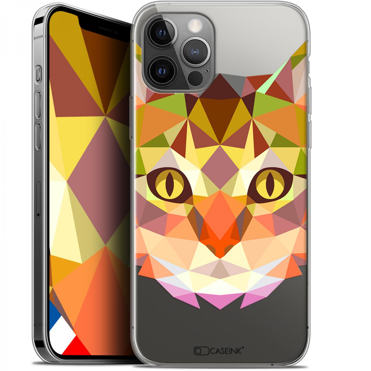 Caseink - Coque Pour Apple iPhone 12 / 12 Pro (6.1 ) [Gel HD Polygon Series Animal - Souple - Ultra Fin - Imprimé en France] Chat - Coque, étui smartphone