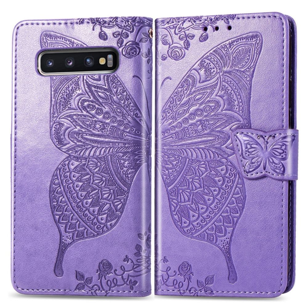 Wewoo - Housse Étui Coque en cuir à rabat horizontal Butterfly Love Flowers pour Galaxy S10avec porte-cartes et porte-cartesainsi que portefeuille et lanière violet clair - Coque, étui smartphone
