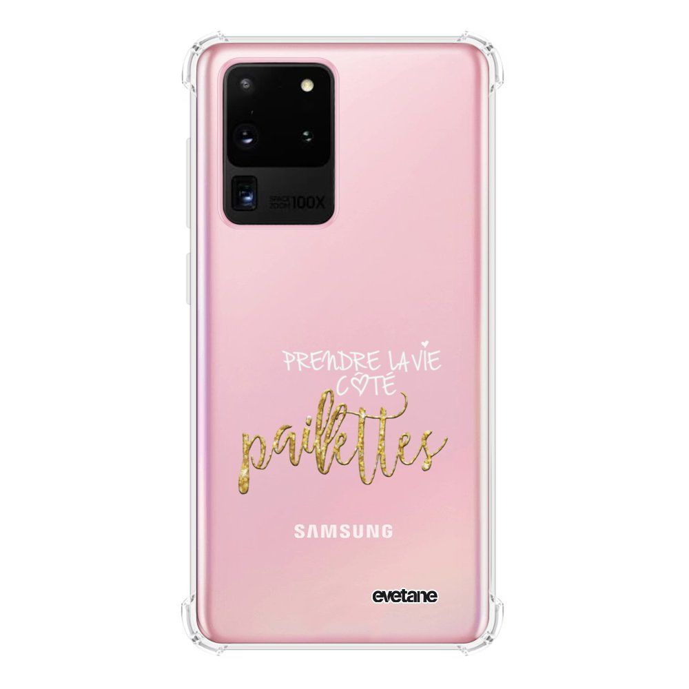 Evetane - Coque Samsung Galaxy S20 Ultra 5G anti-choc souple avec angles renforcés transparente Côté Paillettes Evetane - Coque, étui smartphone
