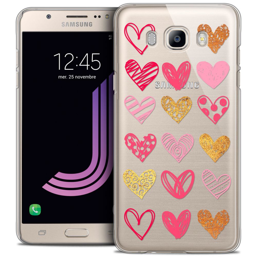 Caseink - Coque Housse Etui Samsung Galaxy J7 2016 (J710) [Crystal HD Collection Sweetie Design Doodling Hearts - Rigide - Ultra Fin - Imprimé en France] - Coque, étui smartphone