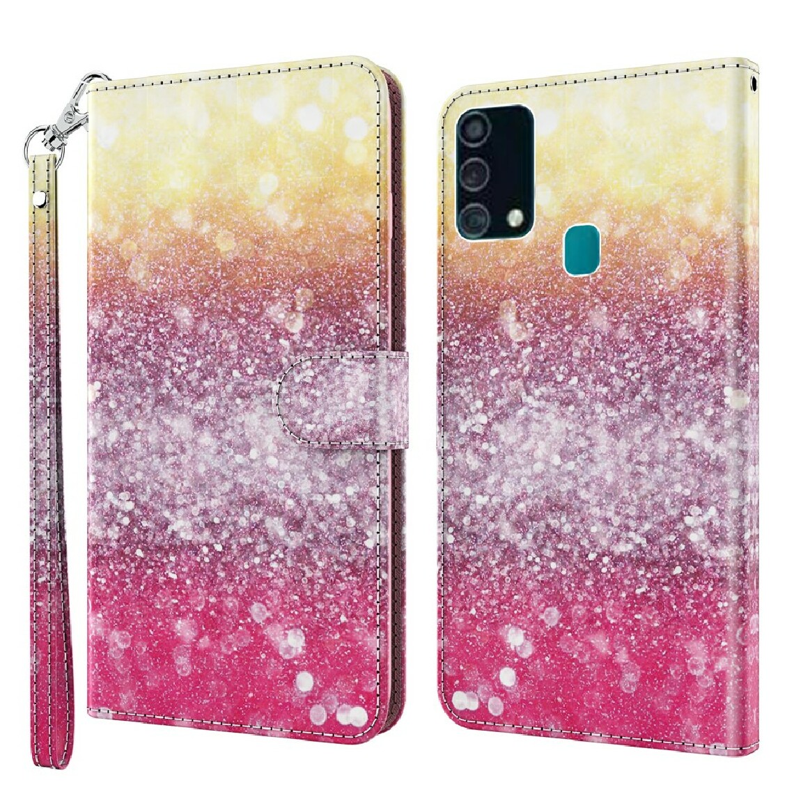 Other - Etui en PU impression de motifs avec support et cordon rose et jaune pour votre Samsung Galaxy A32 - Coque, étui smartphone