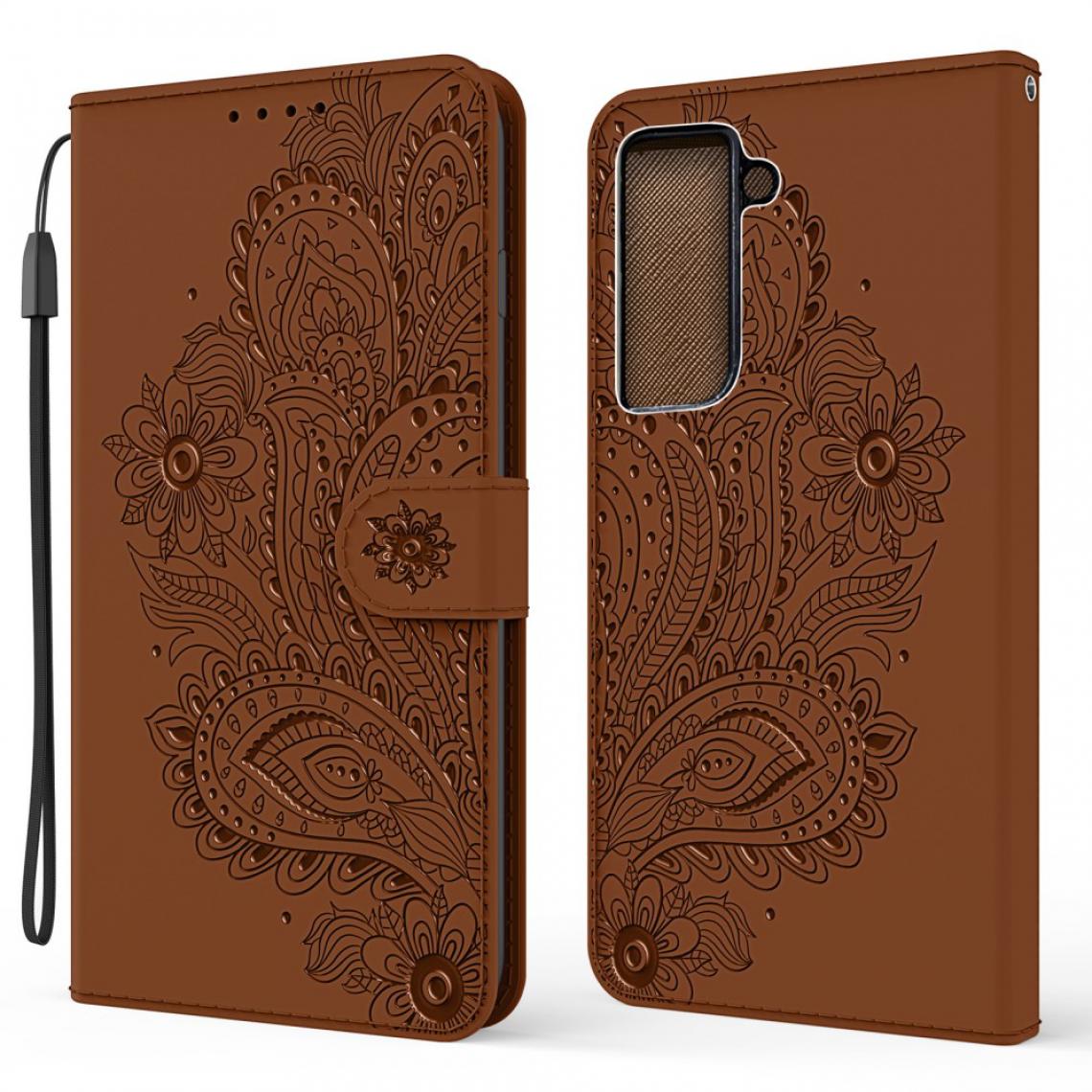 Other - Etui en PU motif de fleurs imprimé avec support marron pour votre Samsung Galaxy S30 Plus - Coque, étui smartphone