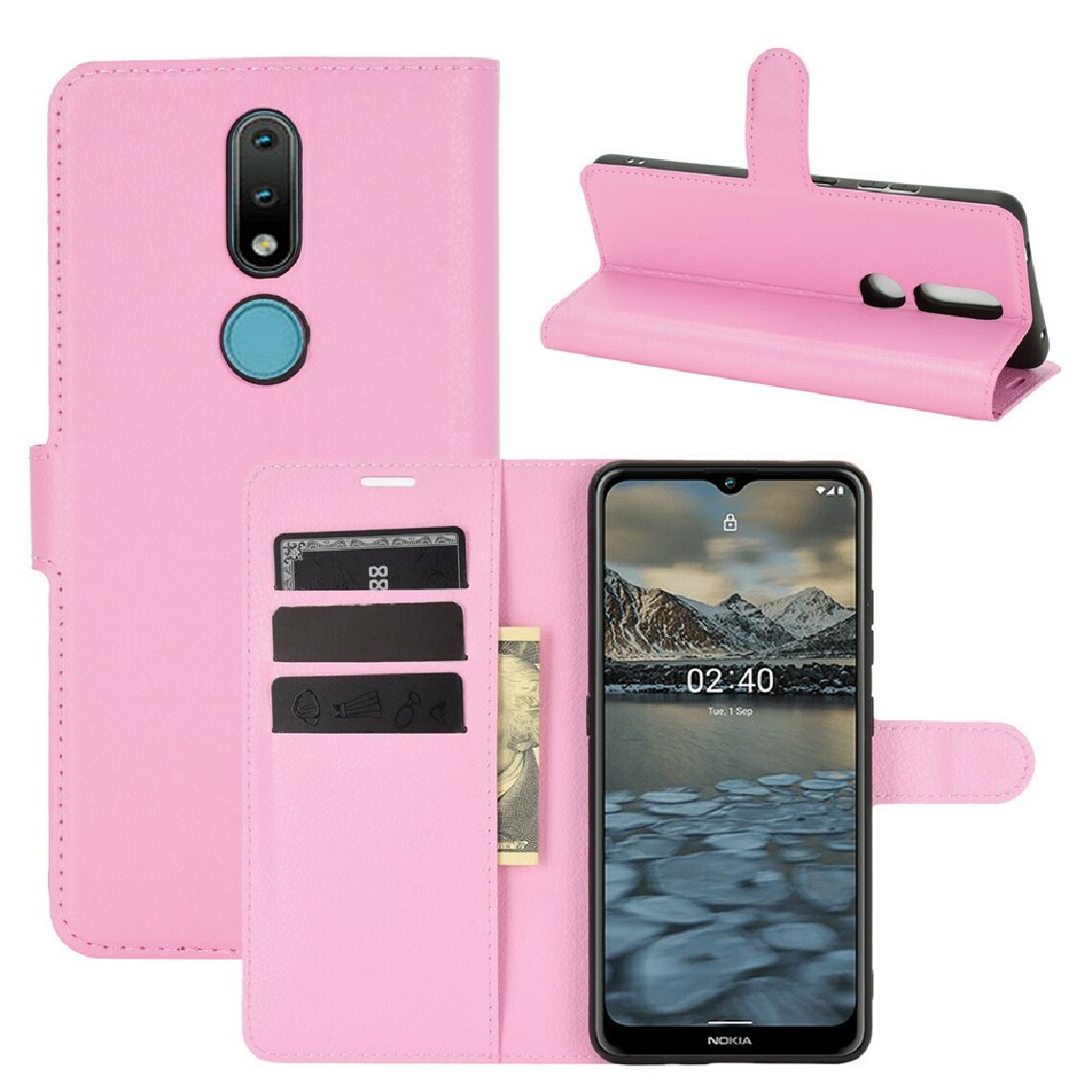 Other - Etui en PU texture de litchi avec support rose pour votre Nokia 2.4 - Coque, étui smartphone