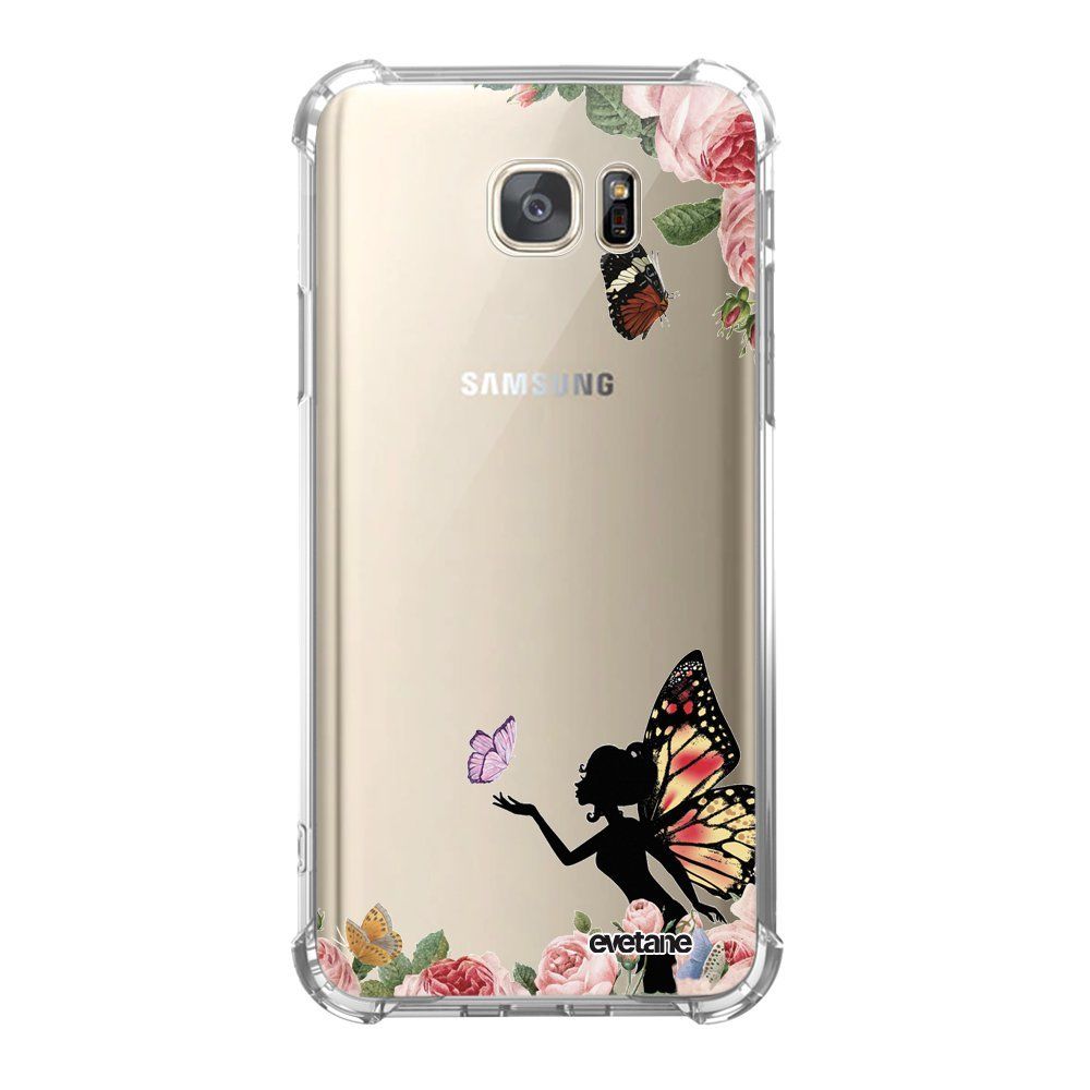 Evetane - Coque Samsung Galaxy S7 anti-choc souple avec angles renforcés Fée papillon fleurale Evetane - Coque, étui smartphone