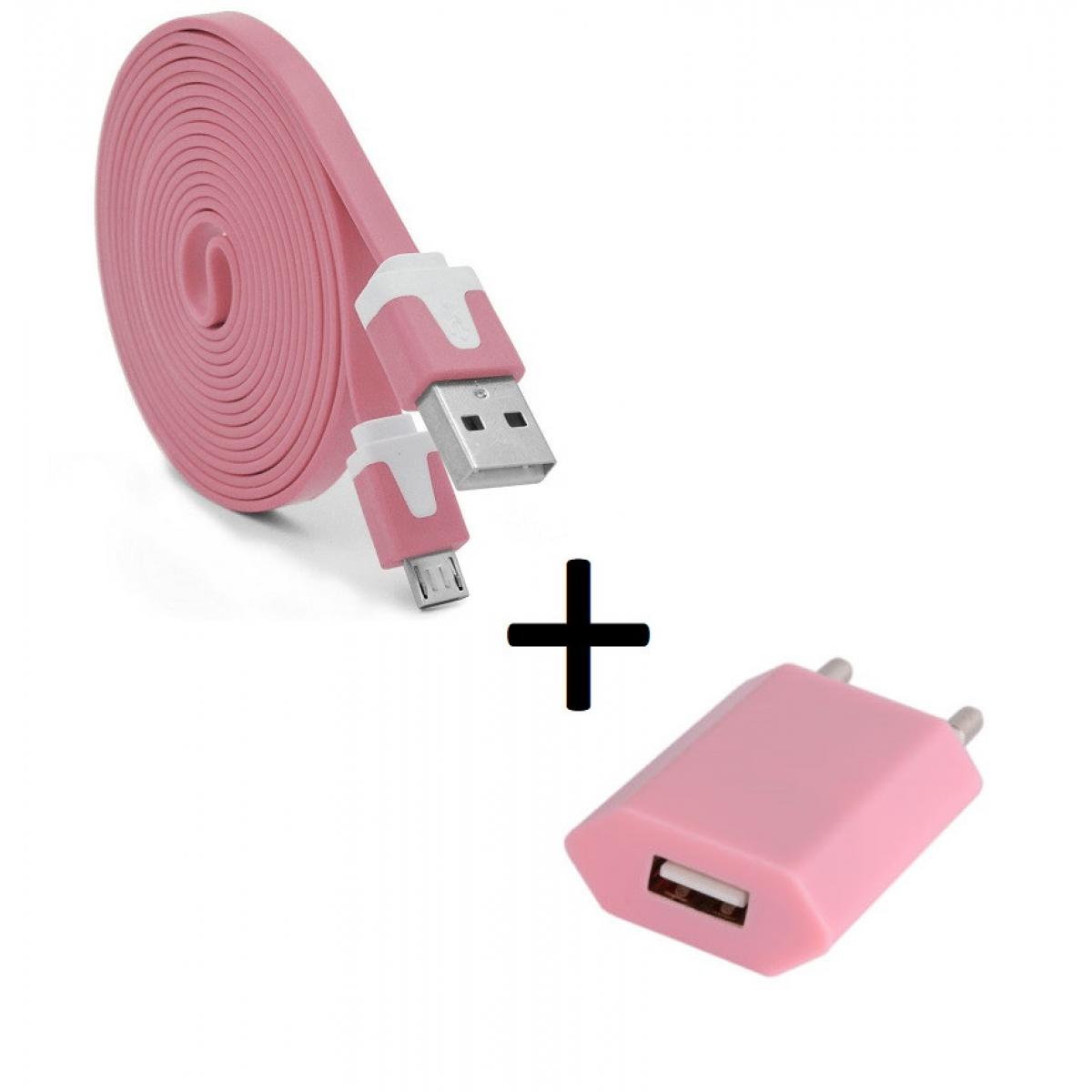 Shot - Pack Chargeur pour Ultimate Ears MEGABOOM 3 Micro USB (Cable Noodle 3m + Prise Secteur Couleur USB) Android (ROSE) - Chargeur secteur téléphone