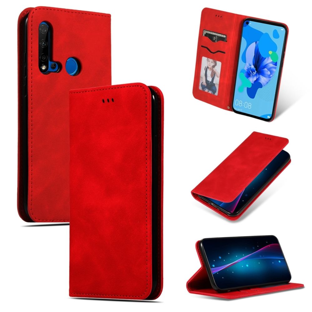 Wewoo - Housse Coque Étui en cuir à rabat horizontal magnétique pour affaires de peau rétro Huawei P20 Lite 2019 / Nova 5i rouge - Coque, étui smartphone