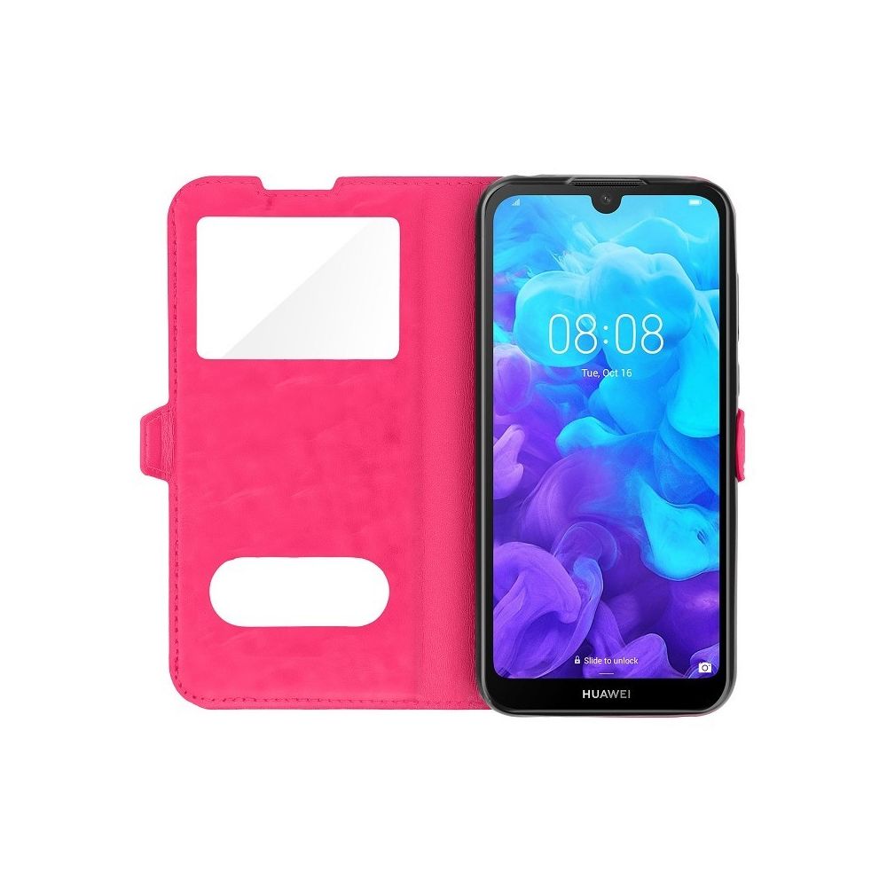 marque generique - Etui Housse Double Fenetre Anti Choc Rose pour Huawei Y5 2019 - Coque, étui smartphone