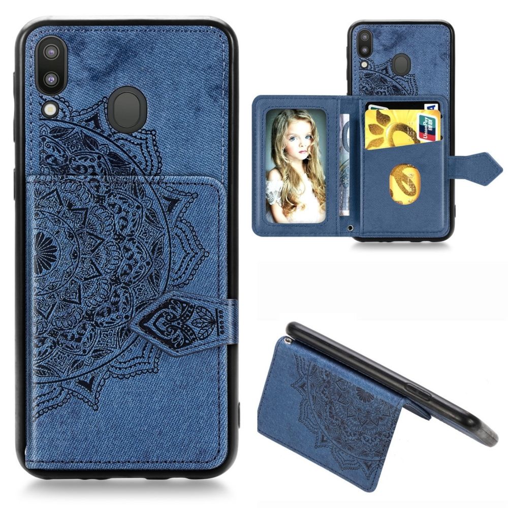Wewoo - Housse Coque Pour Galaxy M20 Mandala Embossed Magnetic Cloth PU + TPU + PC Case with Holder & Card Slots & Wallet & Photo Frame & Strap Blue - Coque, étui smartphone