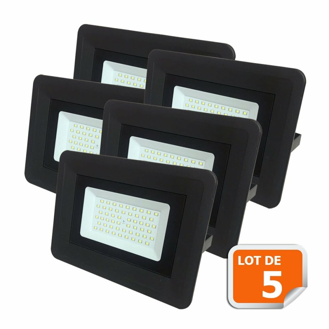 Lampesecoenergie - Lot de 5 LED Projecteur Lampe 50W Noir 6000K IP65 Extra Plat - Boîtes d'encastrement