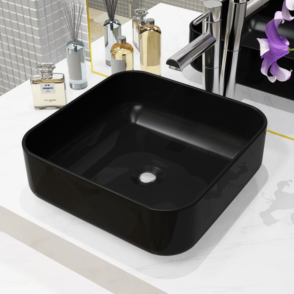 Vidaxl - Lavabo carré Céramique Noir 38 x 38 x 13,5 cm - Équipements sanitaires - Éviers et lavabos - Lavabos | Noir | Noir - Lavabo