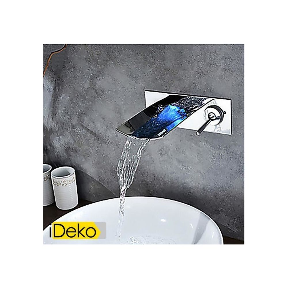 Ideko - iDeko® Robinet Mitigeur lavabo salle de bains robinet d'évier avec du chrome LED de finition robinet conduit montage mural cascade - Lavabo