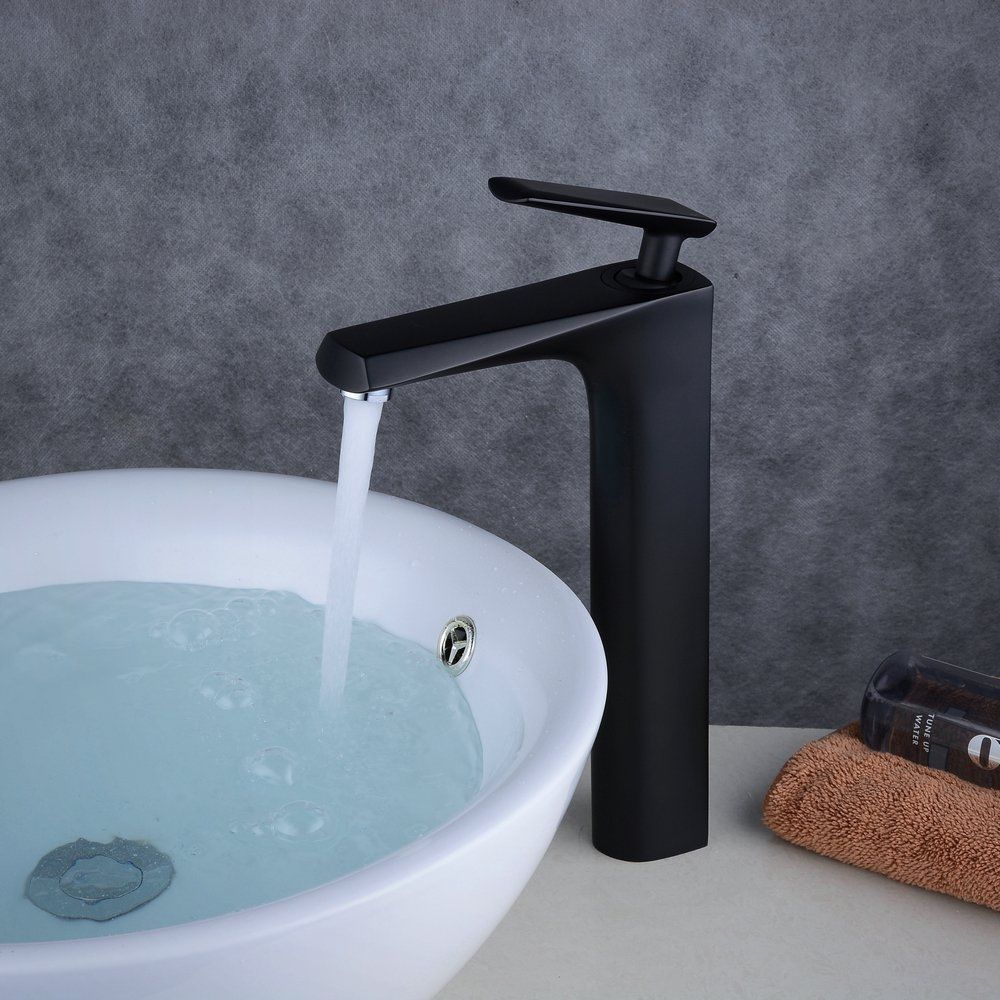 Lookshop - Robinet haut avec revêtement brillant noir mitigeur de lavabo pour vasque - Robinet de lavabo
