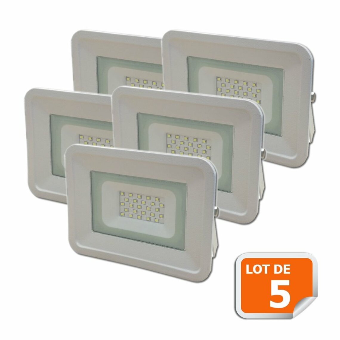 Lampesecoenergie - Lot de 5 LED Projecteur Lampe 20W Blanc 6000K IP65 Extra Plat - Boîtes d'encastrement