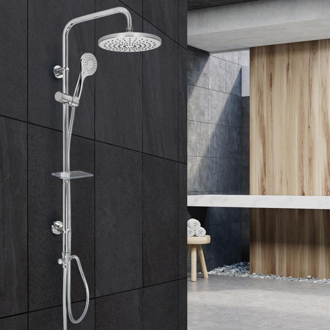 Ecd Germany - Kit système de douche complet en acier rond robinetterie avec matériel montage - Colonne de douche