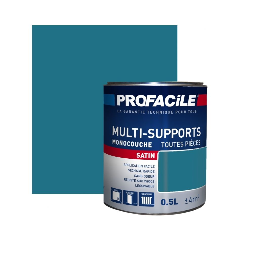 Profacile - Peinture intérieure multi-supports, PROFACILE-0.5 litre-Bleu Paon - Peinture & enduit rénovation
