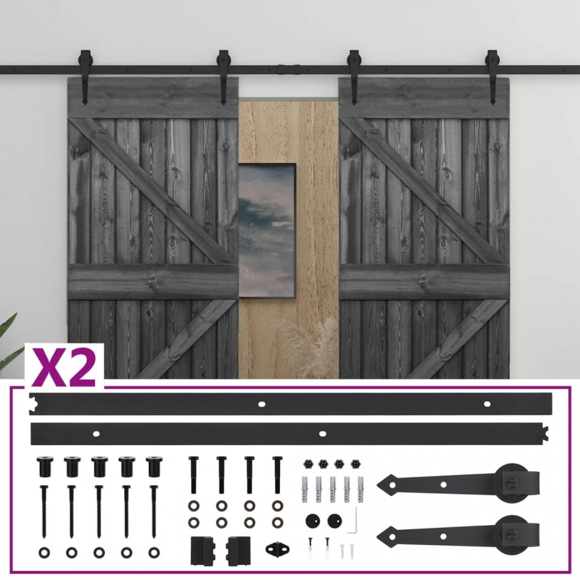 Vidaxl - vidaXL Porte coulissante avec kit de quincaillerie 80x210 cm Pin Noir - Portail en bois