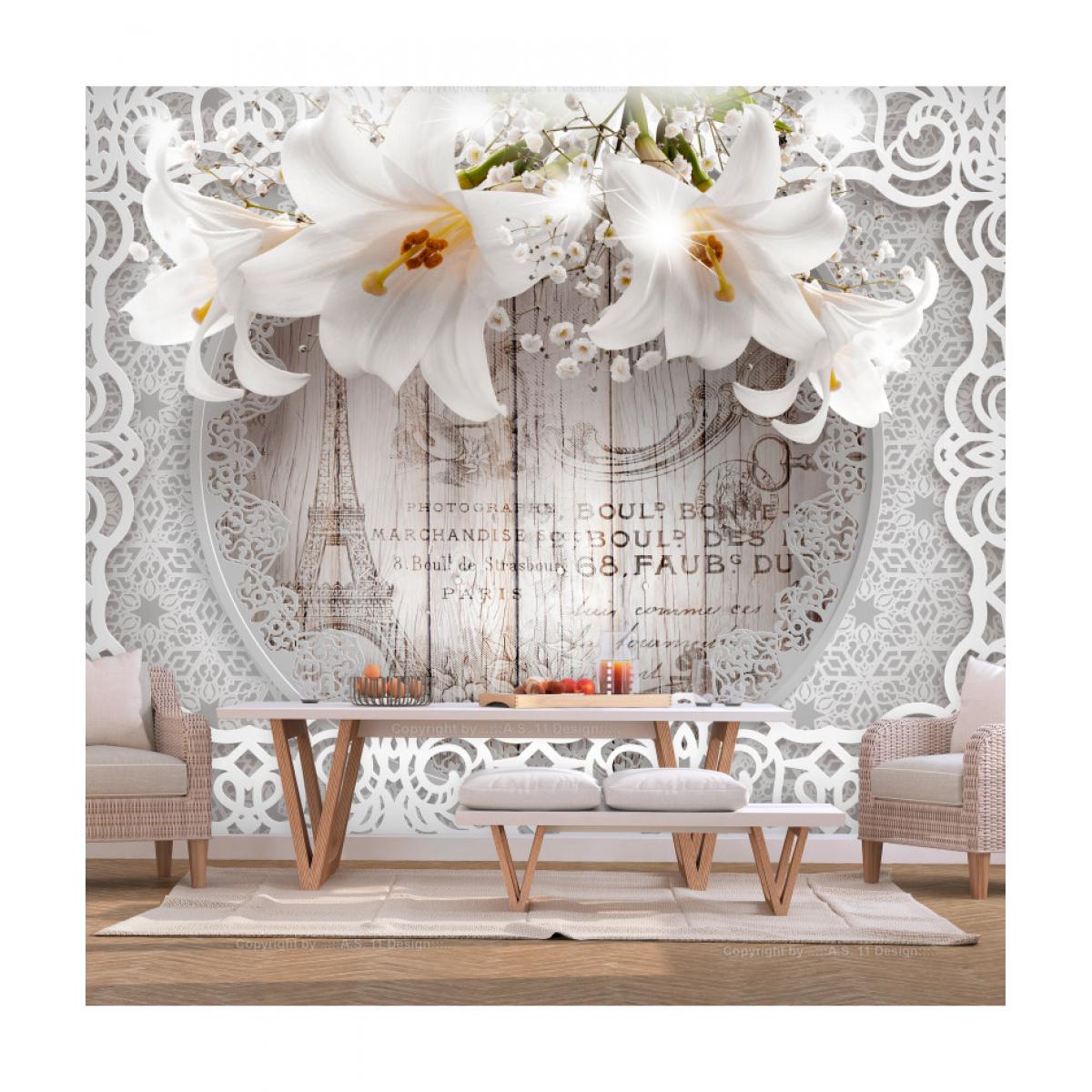 Artgeist - Papier peint - Lilies and Wooden Background 300x210 - Papier peint