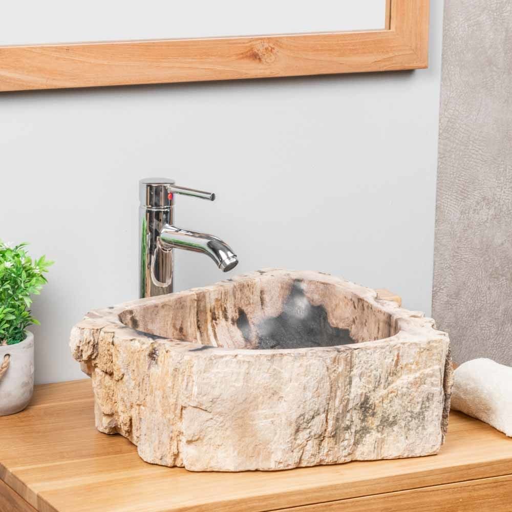 Wanda Collection - Vasque de salle de bain en pierre bois pétrifié fossilisé 40 CM - Vasque