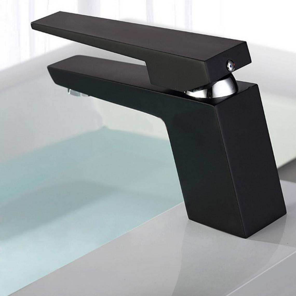Kroos - Robinet lavabo mitigeur contemporain en laiton solide Noir - Robinet de lavabo