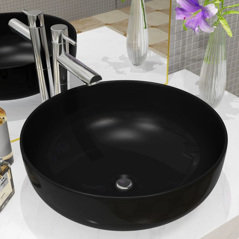Vidaxl - Lavabo rond Céramique Noir 41,5 x 13,5 cm - Équipements sanitaires - Éviers et lavabos - Lavabos | Noir | Noir - Lavabo