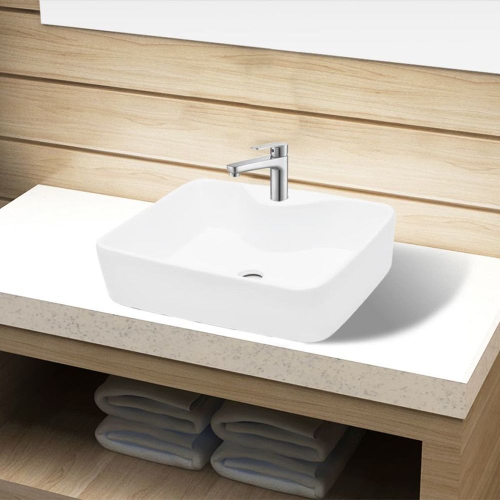 marque generique - Chic Éviers et lavabos famille Bagdad Vasque carré à trou pour robinet céramique blanc pour salle de bain - Lavabo