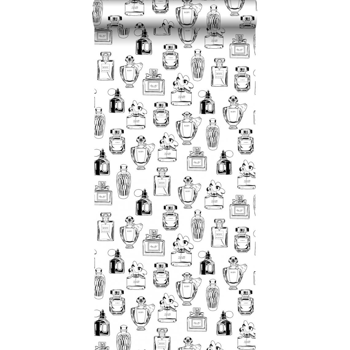 ESTAhome - ESTAhome papier peint bouteilles de parfum noir et blanc - 138855 - 0.53 x 10.05 m - Papier peint