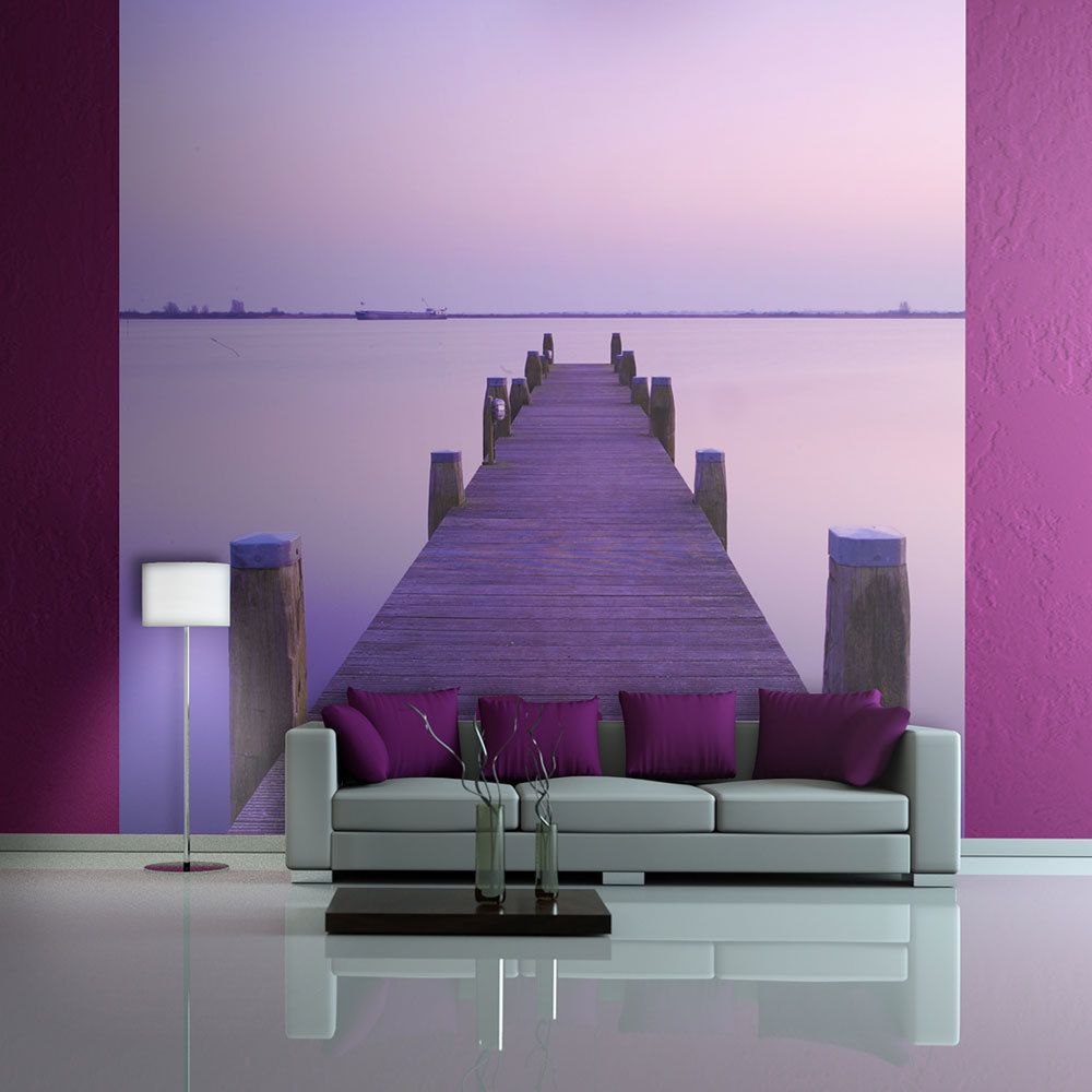 Bimago - Papier peint | Coucher de soleil violet | 400x309 | Paysages | Lacs | ponton sur le lac | - Papier peint