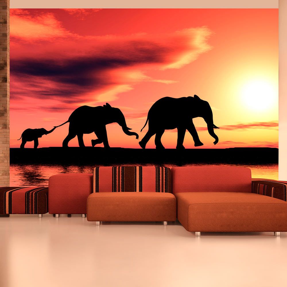 Bimago - Papier peint - éléphants: famille - Décoration, image, art | Animaux | - Papier peint