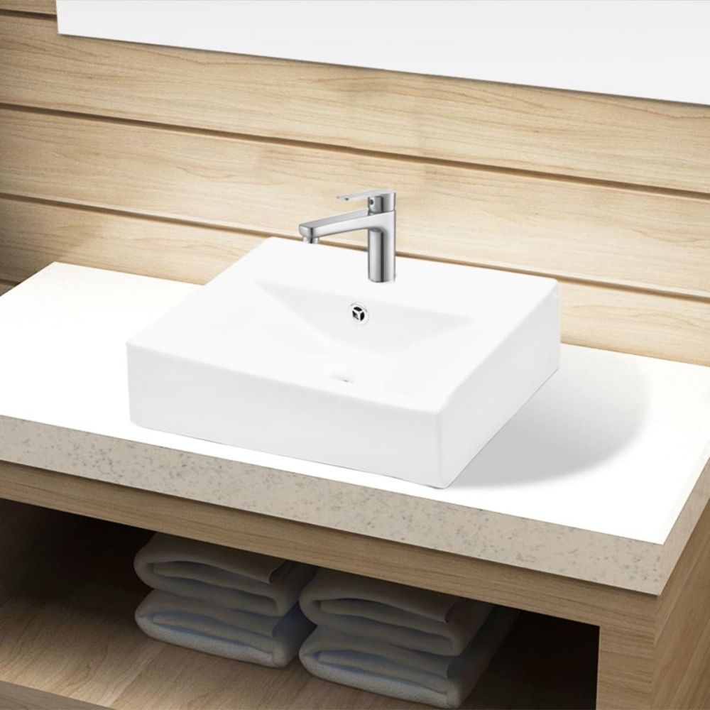 Uco - Vasque à trou de trop-plein/robinet céramique pour salle de bain Blanc - Lavabo