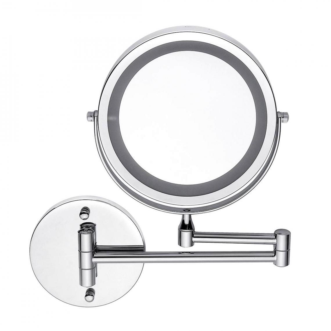 Universal - Miroir de maquillage 7''avec lumière LED 5x agrandissement télescopique 2 murs de salle de bains miroir de maquillage(Argent) - Miroir de salle de bain