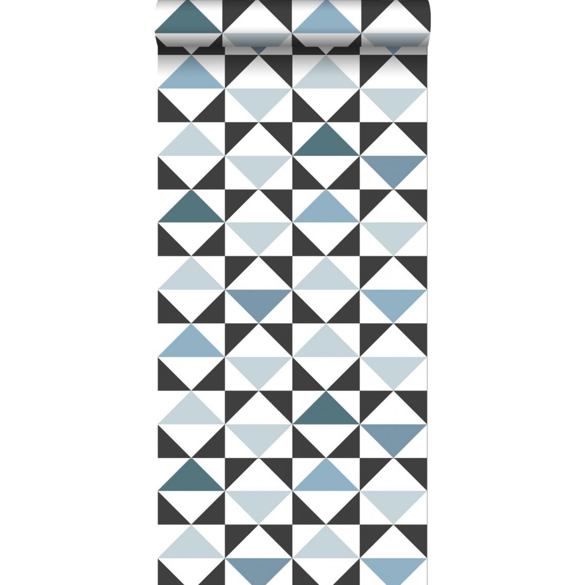 ESTAhome - ESTAhome papier peint triangles blanc, noir, vintage bleu et bleu clair - 139097 - 0.53 x 10.05 m - Papier peint