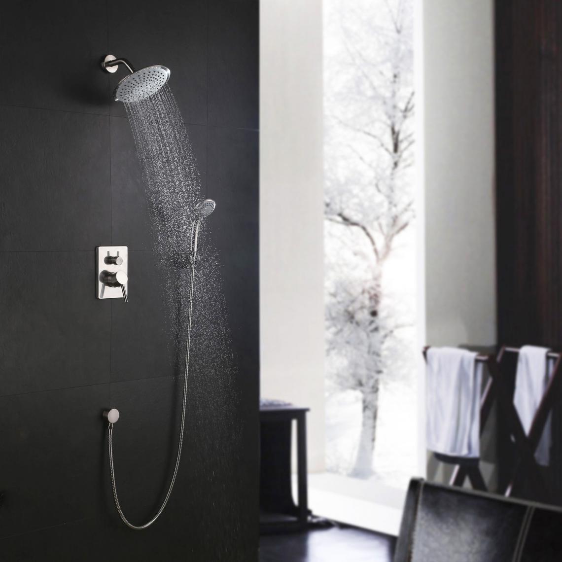 Kroos - Robinetterie moderne ronde pour douche encastrée en nickel - Mitigeur douche