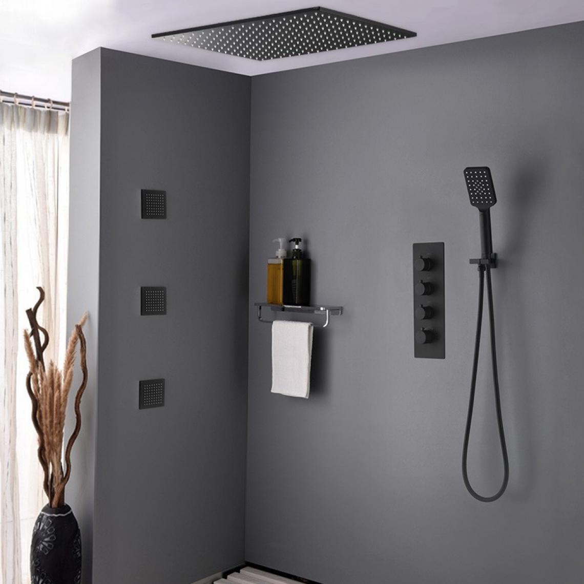 Kroos - Pack de douche encastré au plafond thermostatique 400 mm - Noir - Mitigeur douche